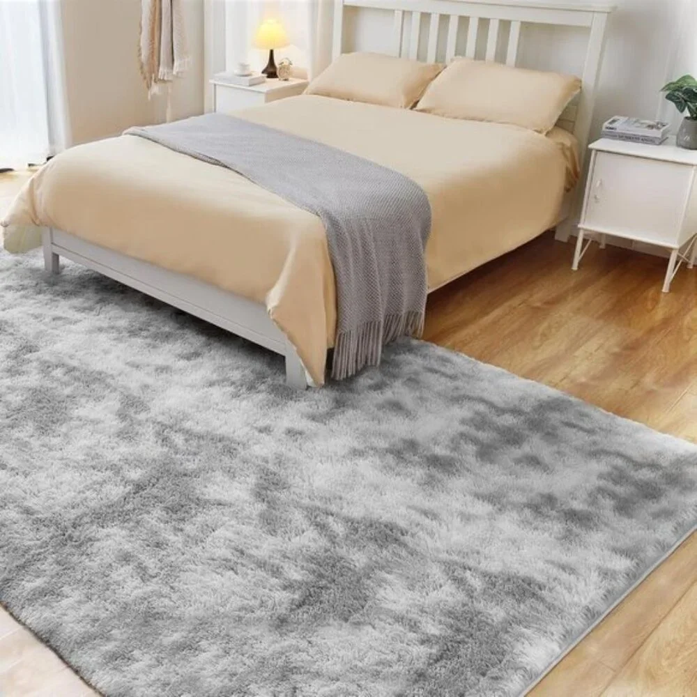 New 5x7 Ultra Soft Fluffy Rug, Tie-Dyed Grey Non-Slip Carpet for Home & Room